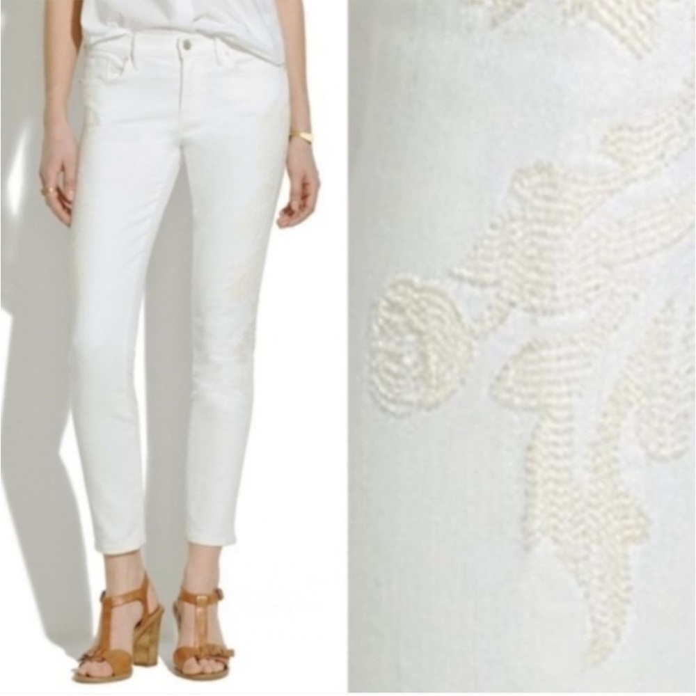 Madewell Skinny White Embroidered Cropped Jeans - Size 28